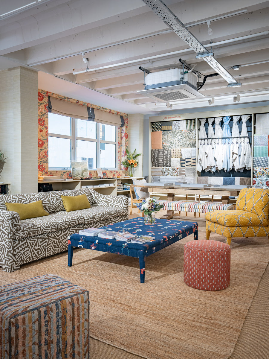 Cecilie Cylinder Stool in Jim Thompson Karenni Ikat Weave