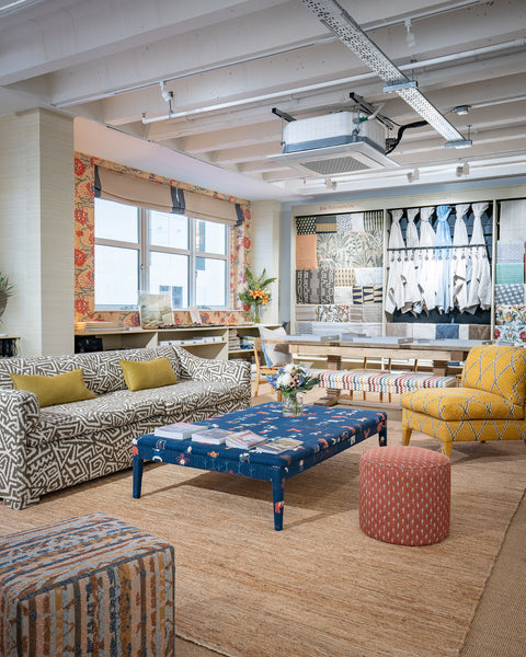 Cecilie Cylinder Stool in Jim Thompson Karenni Ikat Weave