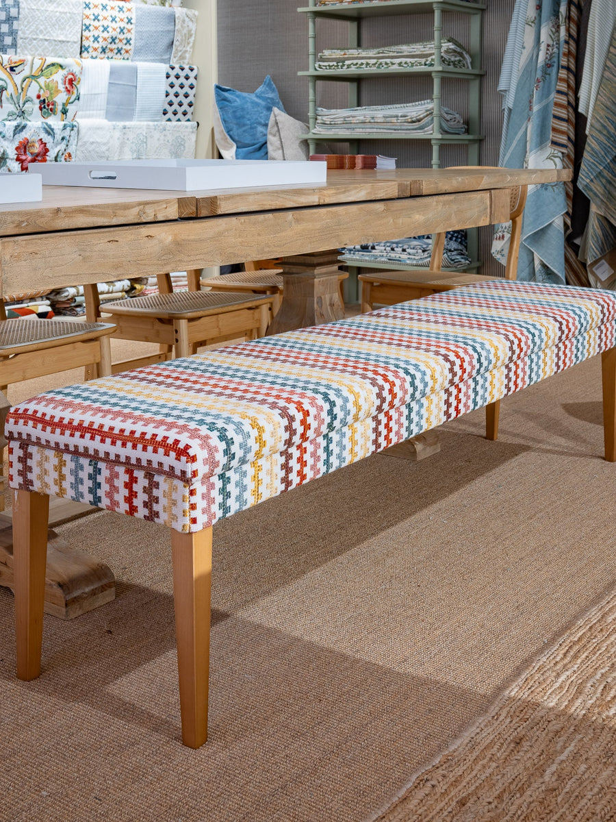 Aria Bench custom W180cm Mid oak stain legs in Jim Thompson fabric
