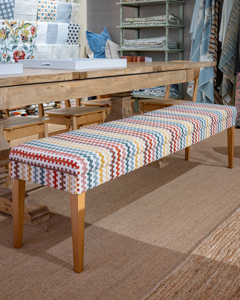 Aria Bench custom W180cm Mid oak stain legs in Jim Thompson fabric