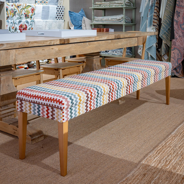 Aria Bench custom W180cm Mid oak stain legs in Jim Thompson fabric