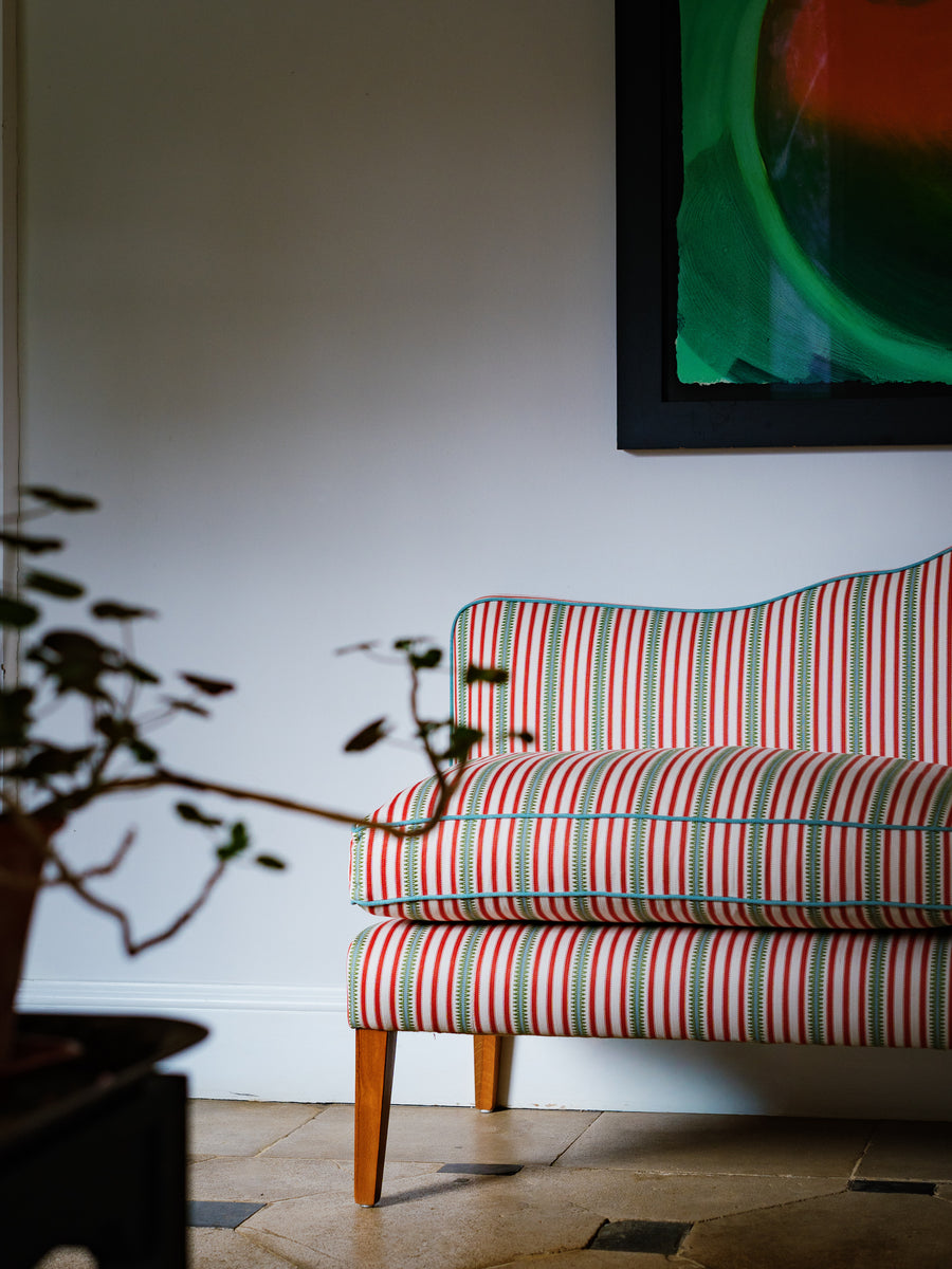 181cm Natalie Banquette in Sanderson Barneby stripe in berry