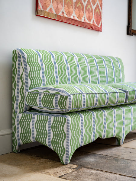 182cm Claudia Banquette in Schumacher Sina stripe in green