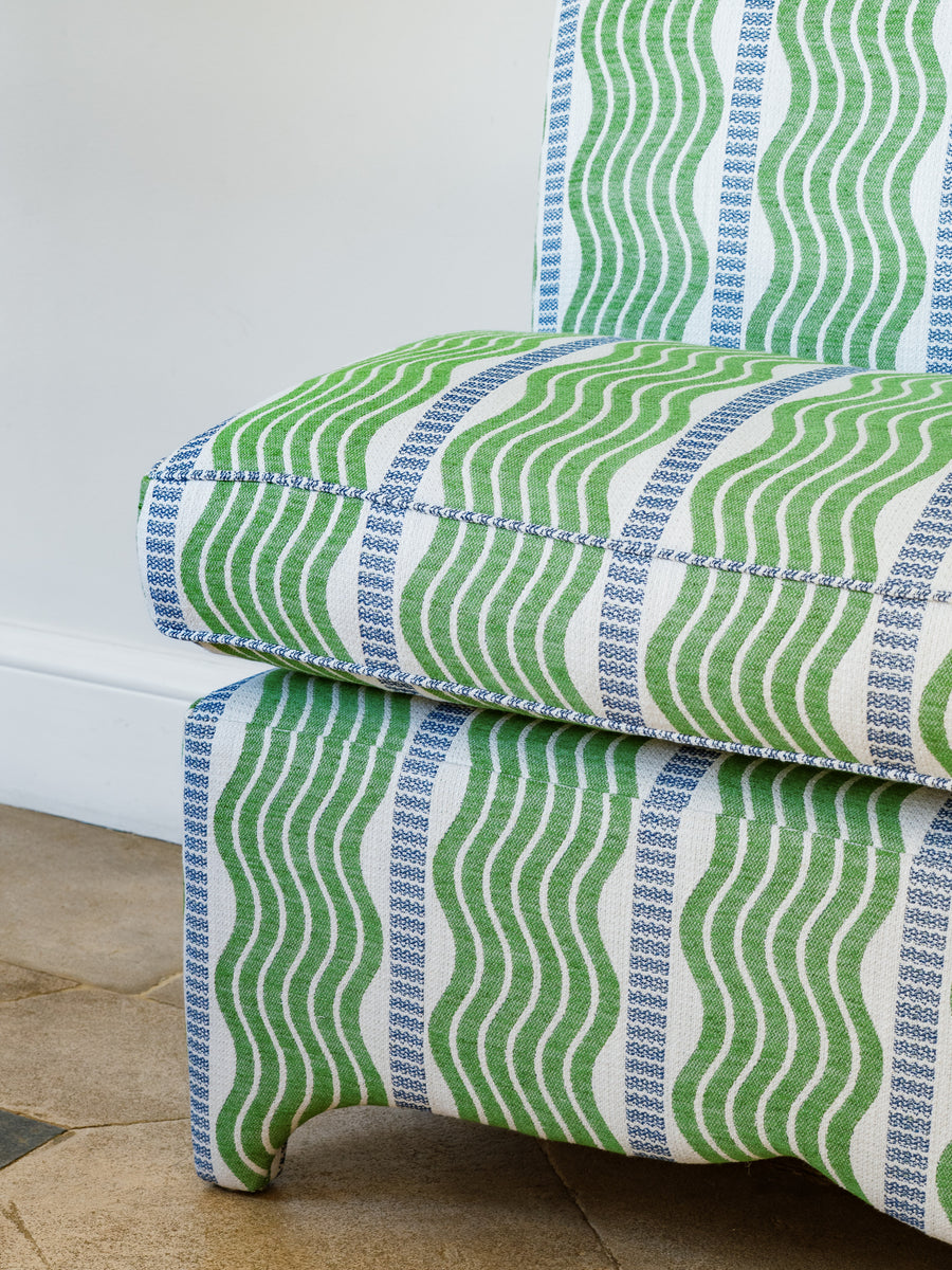 182cm Claudia Banquette in Schumacher Sina stripe in green