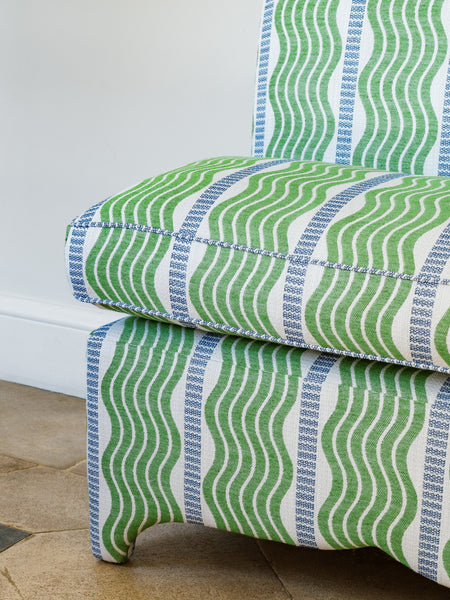 182cm Claudia Banquette in Schumacher Sina stripe in green