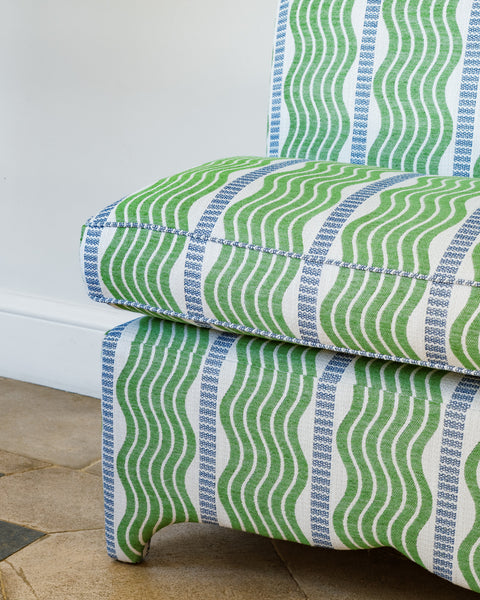 182cm Claudia Banquette in Schumacher Sina stripe in green