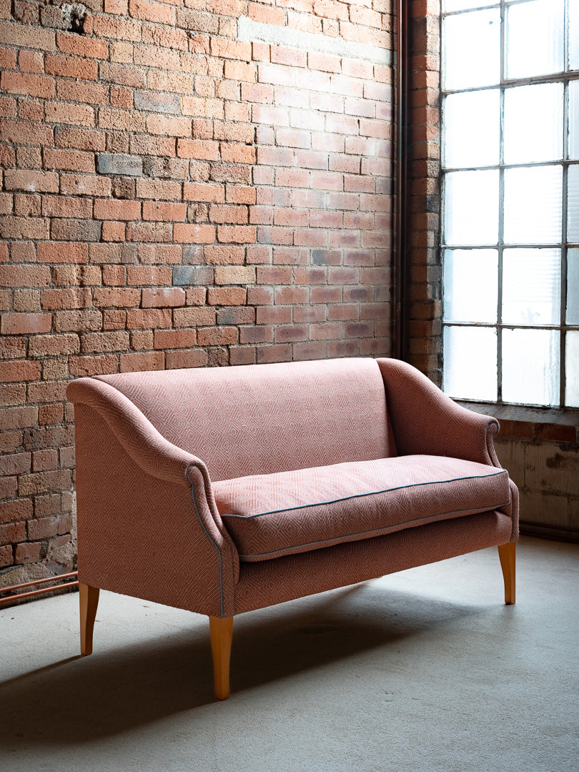End of Bed Sofa in Linwood Westray Raspberry with blue piping