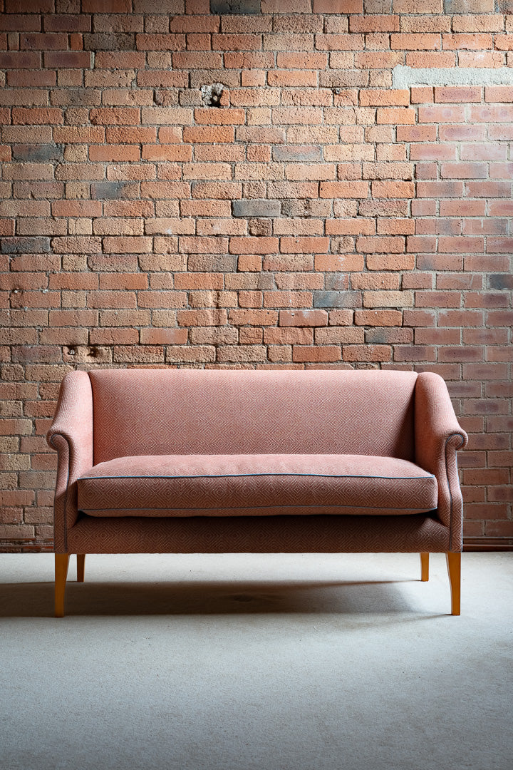 End of Bed Sofa in Linwood Westray Raspberry with blue piping