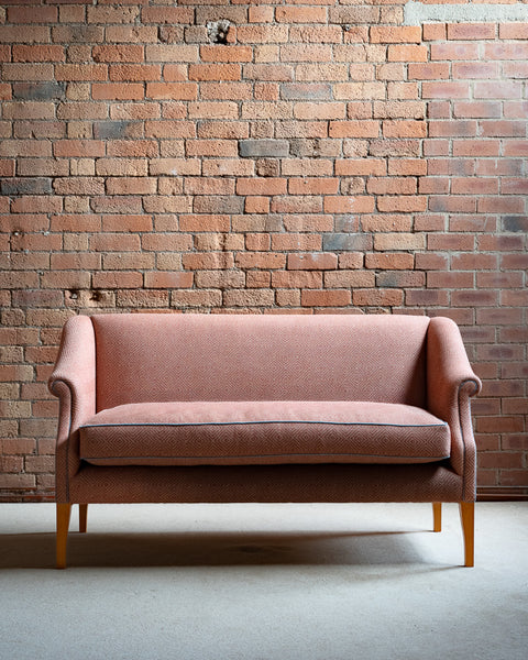 End of Bed Sofa in Linwood Westray Raspberry with blue piping