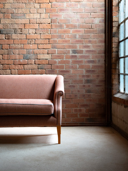 End of Bed Sofa in Linwood Westray Raspberry with blue piping