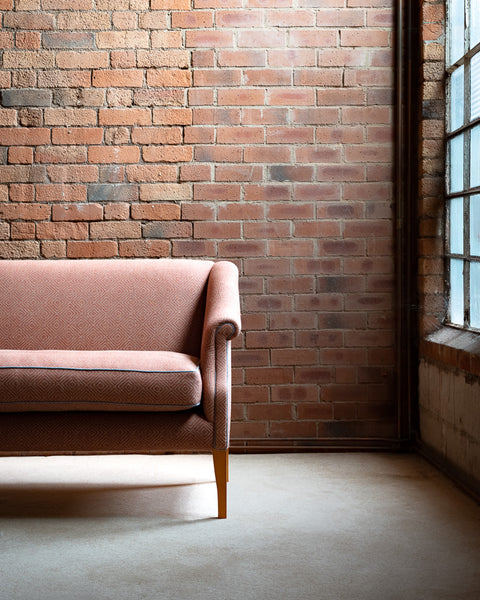End of Bed Sofa in Linwood Westray Raspberry with blue piping