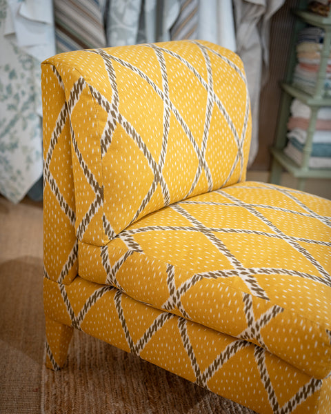 Nikki slipper chair in Jim Thompson Nantaburi Ikat 01 amber