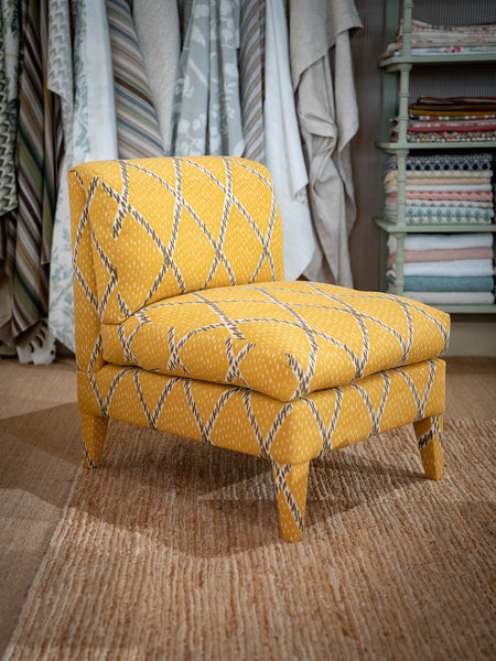 Nikki slipper chair in Jim Thompson Nantaburi Ikat 01 amber