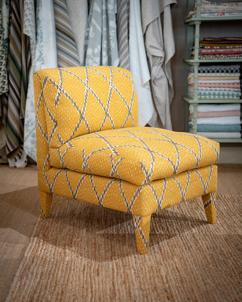 Nikki slipper chair in Jim Thompson Nantaburi Ikat 01 amber