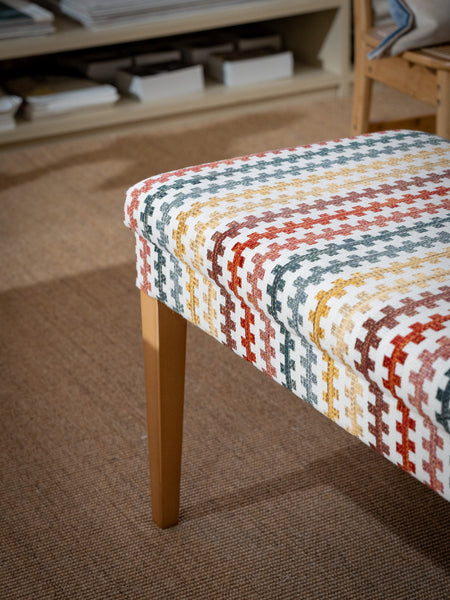 Aria Bench custom W180cm Mid oak stain legs in Jim Thompson fabric
