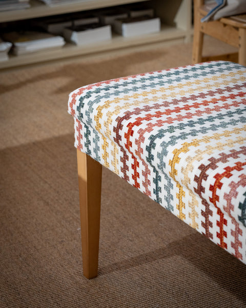 Aria Bench custom W180cm Mid oak stain legs in Jim Thompson fabric