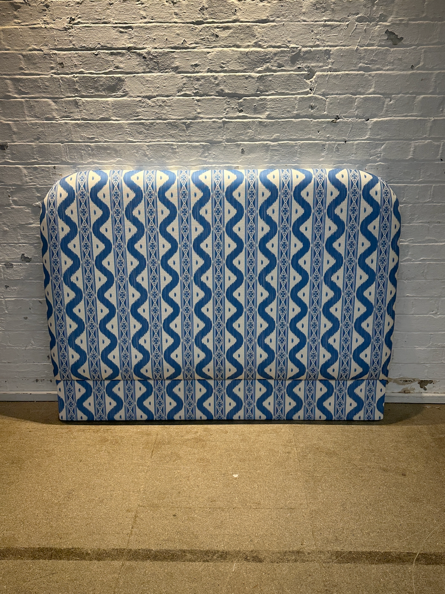 King Headboard - Neve (wall fitting) in Mrs Alice Ikat stripe Blue