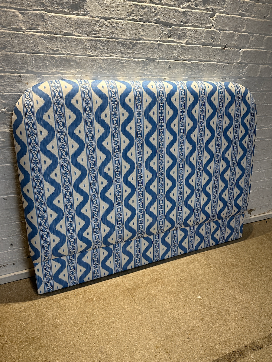 King Headboard - Neve (wall fitting) in Mrs Alice Ikat stripe Blue