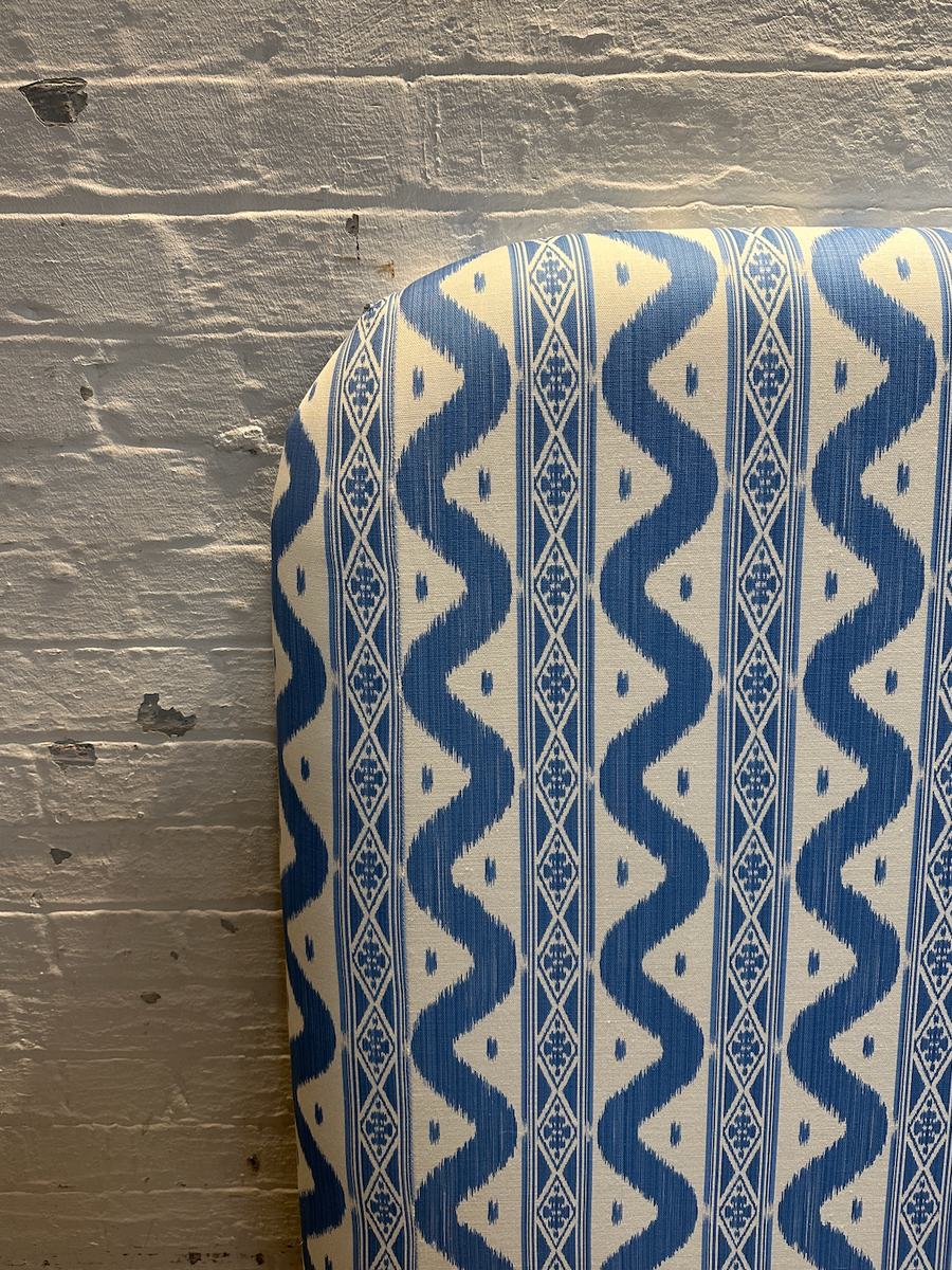 King Headboard - Neve (wall fitting) in Mrs Alice Ikat stripe Blue