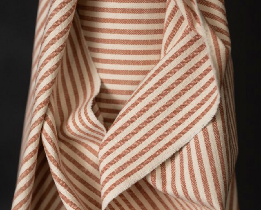 Merchant and Mills Stripe Brick with rust linen piping - Honey ottoman