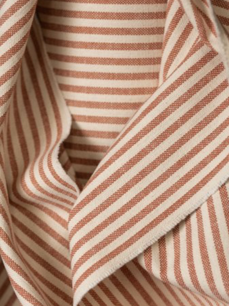 Merchant and Mills Stripe Brick with rust linen piping - Honey ottoman