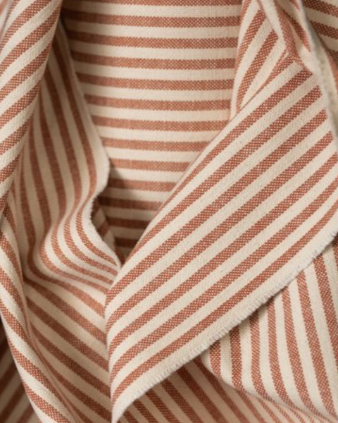 Merchant and Mills Stripe Brick with rust linen piping - Honey ottoman