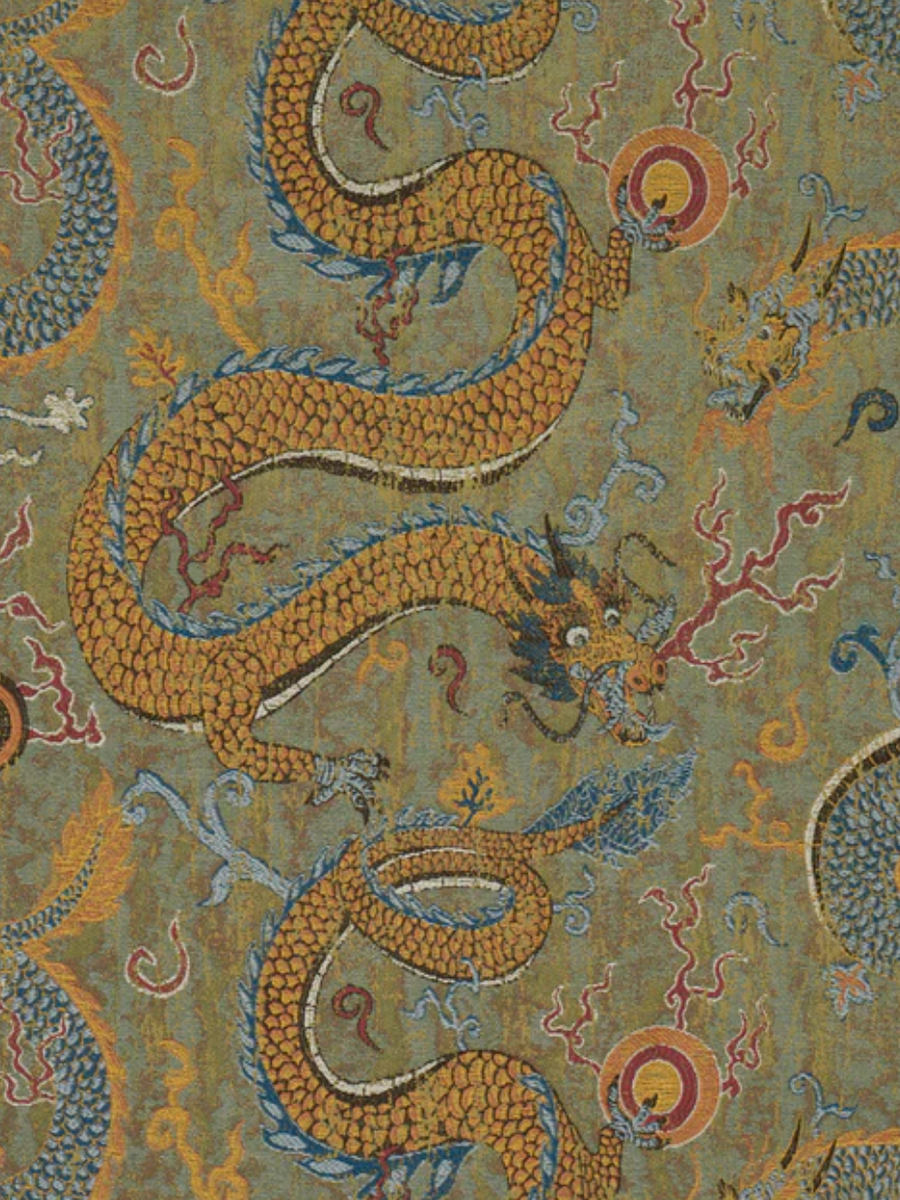 Bryher ottoman in Schumacher Serpentine dragon multi