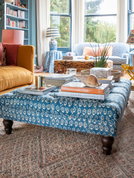SECONDS Rebecca buttoned ottoman in Soane Paw Print (fabric discontinued)