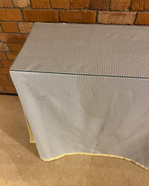 Ruth Table with table cloth and glass top