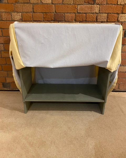 Ruth Table with table cloth and glass top