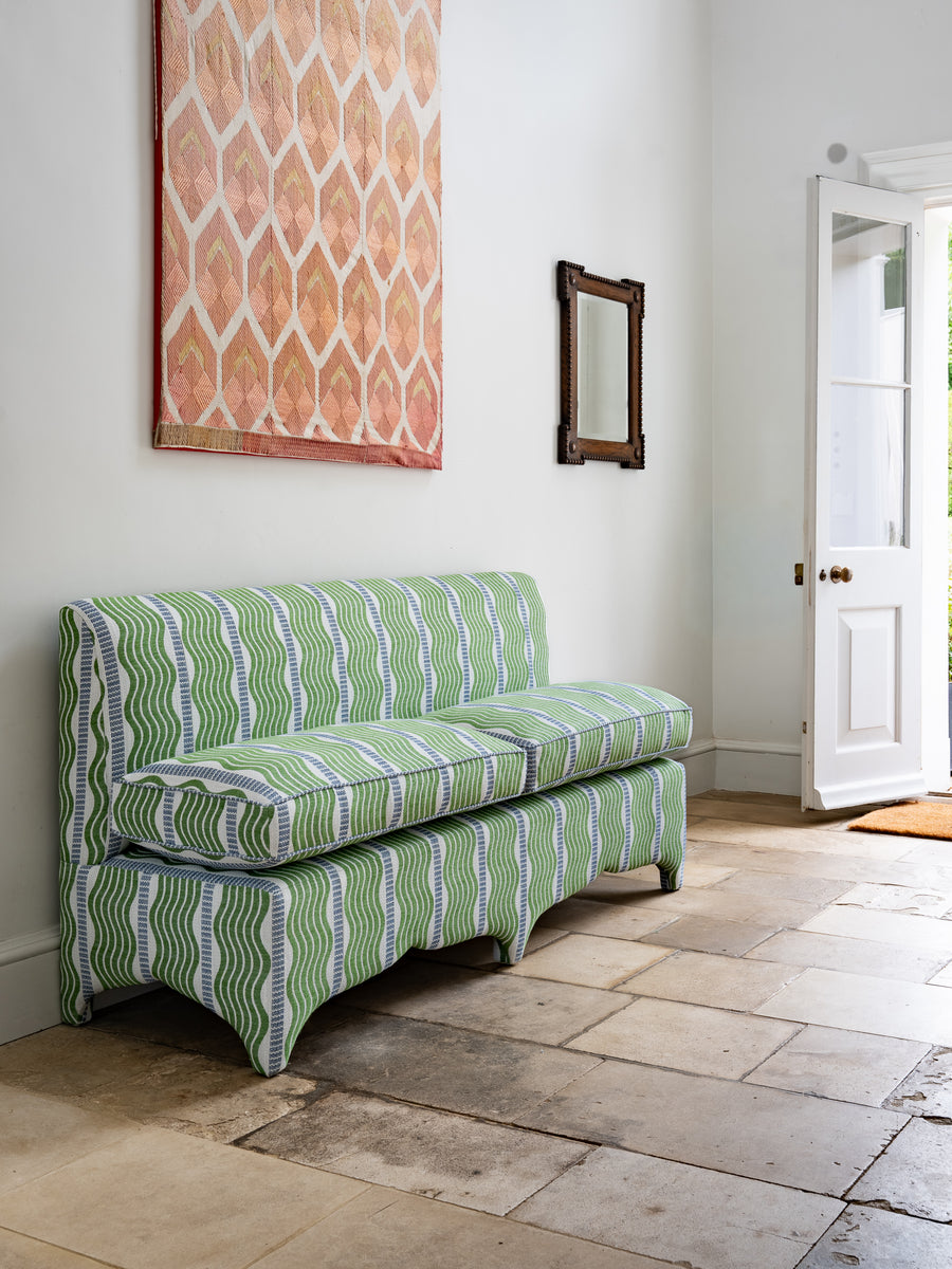 182cm Claudia Banquette in Schumacher Sina stripe in green