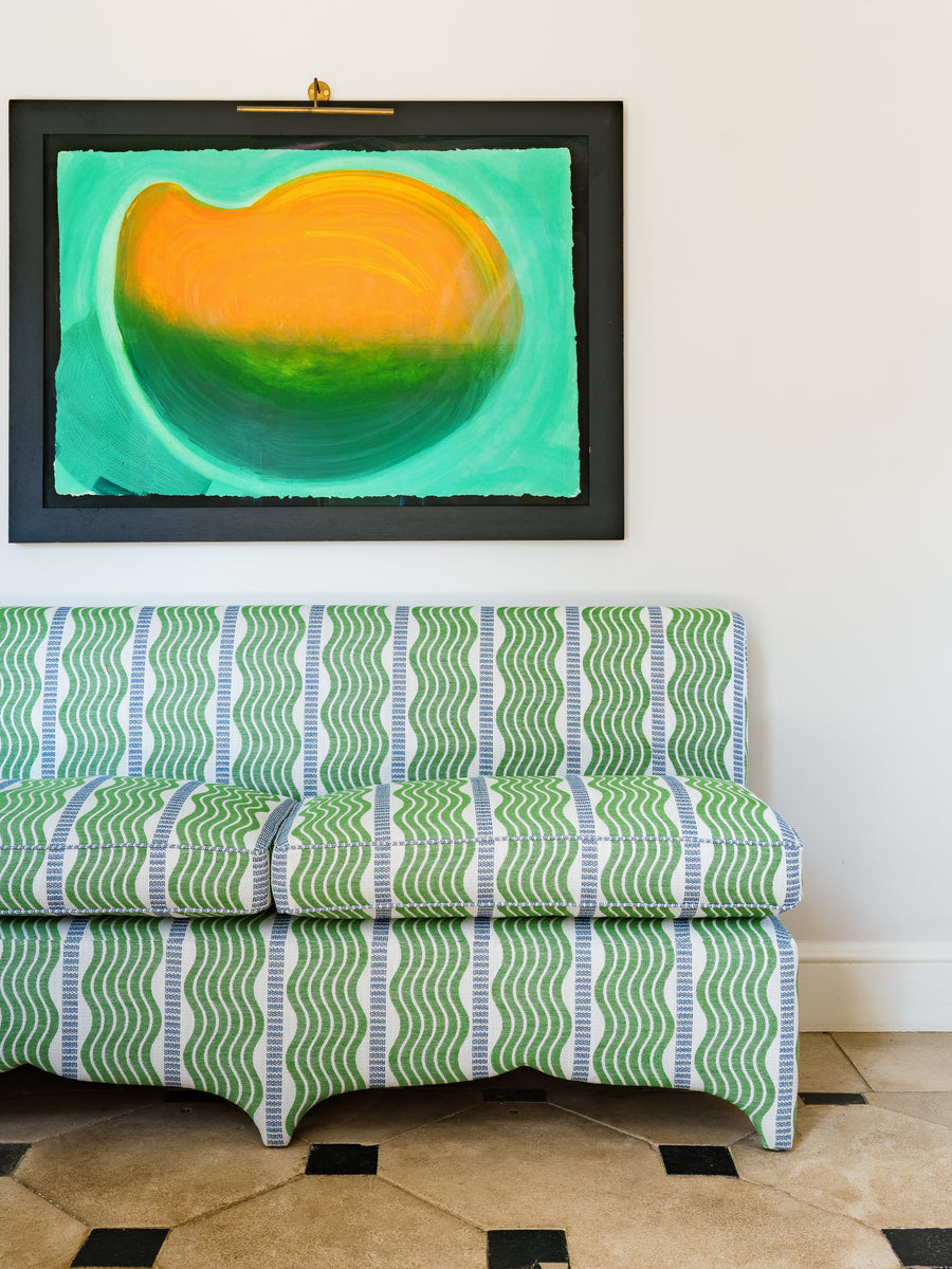 182cm Claudia Banquette in Schumacher Sina stripe in green