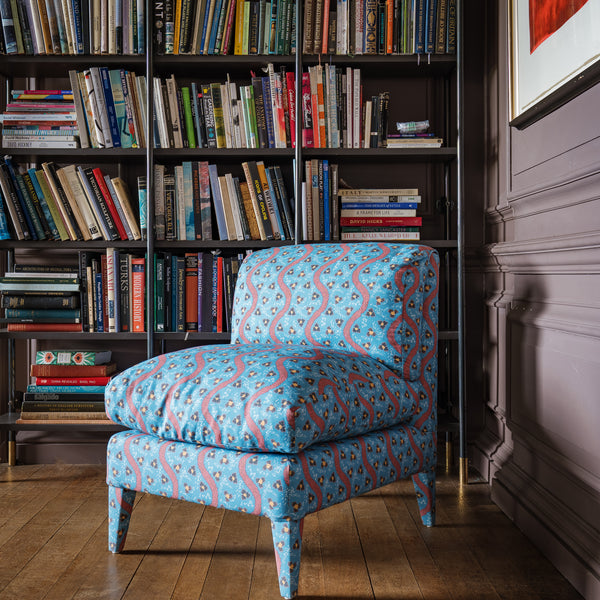 Nikki Slipper chair in Studio Hollond Deep Sea Blue Swirl