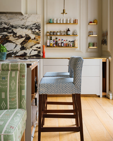 2 x Maisie bar stools in Fermoie, Tara in blue (price for both)