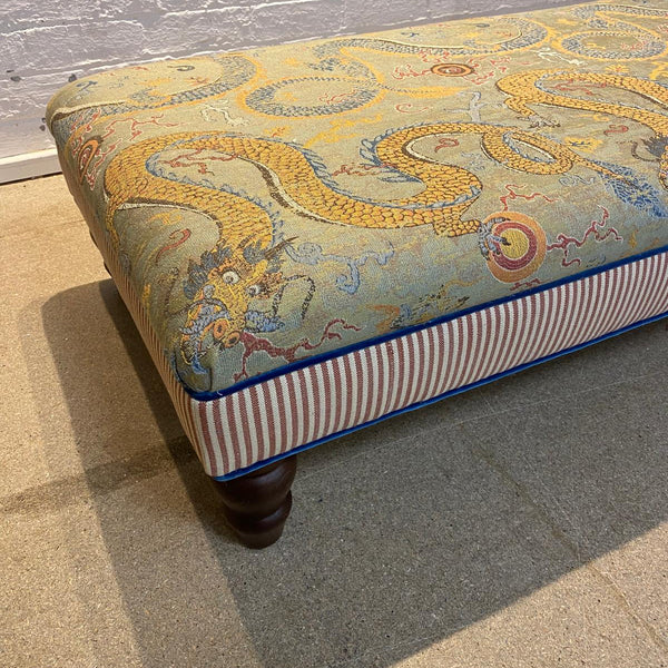 Bryher ottoman in Schumacher Serpentine Dragon and Caramel ticking