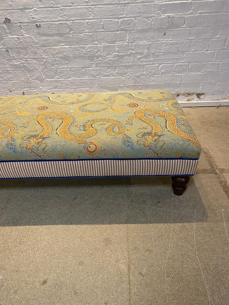 Bryher ottoman in Schumacher Serpentine Dragon and Caramel ticking