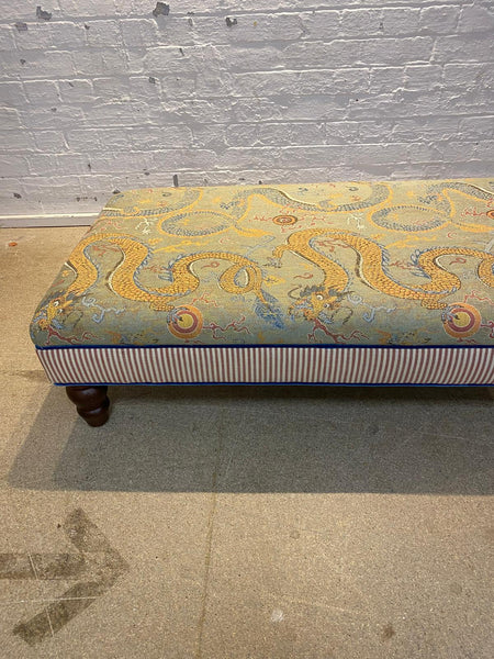 Bryher ottoman in Schumacher Serpentine Dragon and Caramel ticking