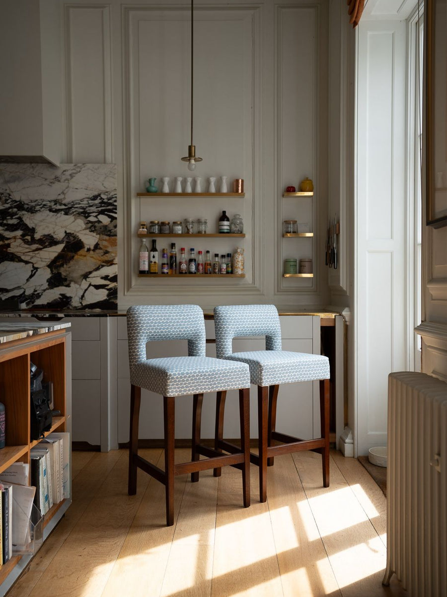 2 x Maisie bar stools in Fermoie, Tara in blue (price for both)