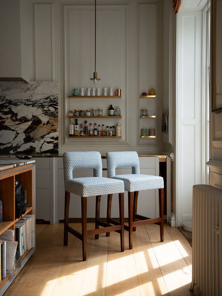 2 x Maisie bar stools in Fermoie, Tara in blue (price for both)