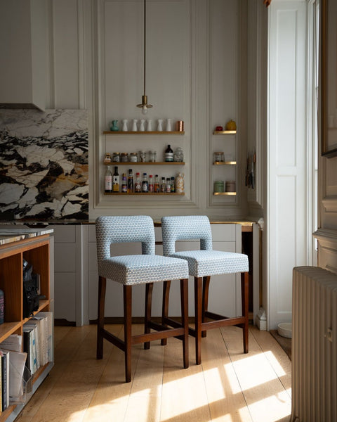 2 x Maisie bar stools in Fermoie, Tara in blue (price for both)