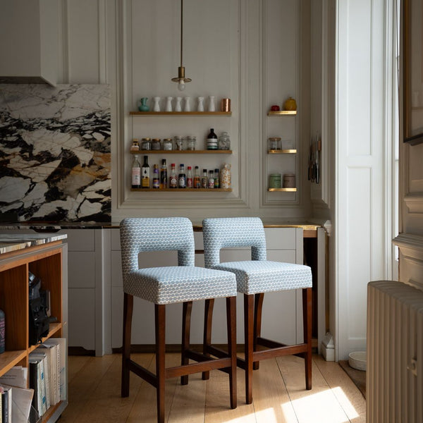 2 x Maisie bar stools in Fermoie, Tara in blue (price for both)