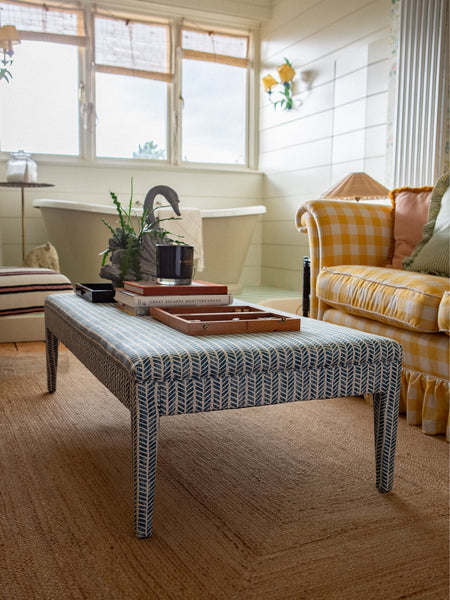 Bespoke Honey Upholstered Coffee Table Ottoman In Any Fabric - The House Upstairs