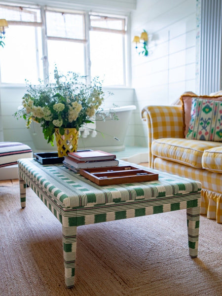 Bespoke Honey Upholstered Coffee Table Ottoman In Any Fabric - The House Upstairs