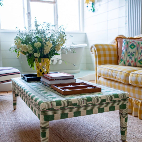 Bespoke Honey Upholstered Coffee Table Ottoman In Any Fabric - The House Upstairs