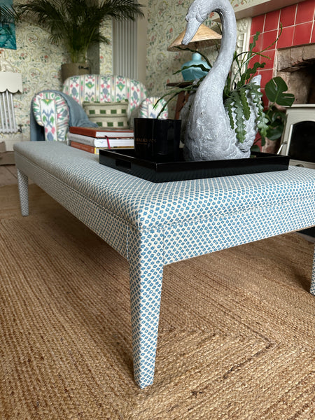 Bespoke Honey Upholstered Coffee Table Ottoman In Any Fabric - The House Upstairs