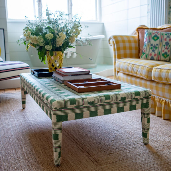 Bespoke Honey Upholstered Coffee Table Ottoman in Lost & Found Any Colour - The House Upstairs