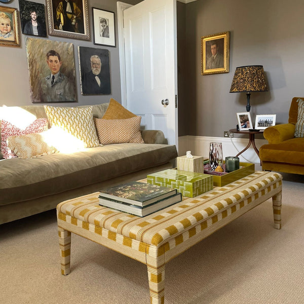 Bespoke Honey Upholstered Coffee Table Ottoman in Lost & Found Any Colour - The House Upstairs