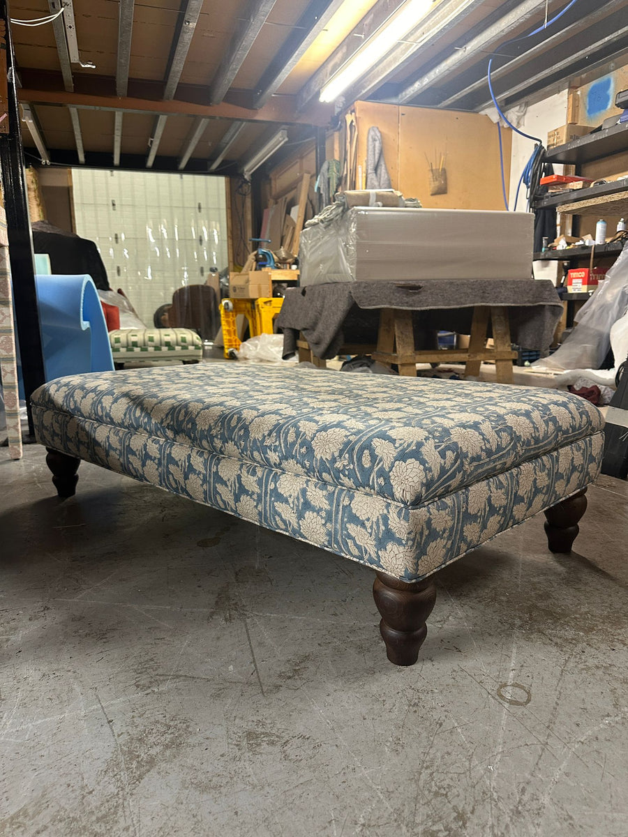 Bryher Ottoman Footstool In Limited Edition Handmade Jaipur Blockprint - The House Upstairs