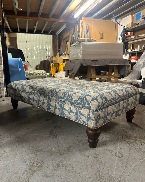 Bryher Ottoman Footstool In Limited Edition Handmade Jaipur Blockprint - The House Upstairs