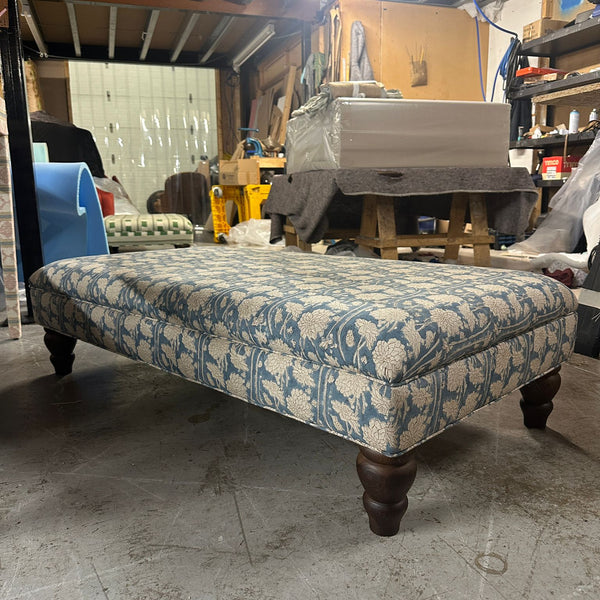 Bryher Ottoman Footstool In Limited Edition Handmade Jaipur Blockprint - The House Upstairs